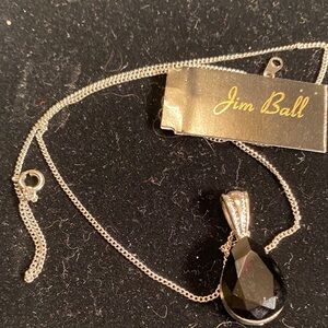 Jim Ball Black Faceted Teardrop Pendant Necklace